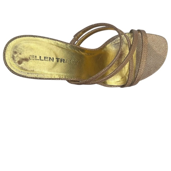 Vintage Ellen Tracy Heel Sandals Strappy Gold Metallic US 9 M Casual Formal 90s - Picture 5 of 16